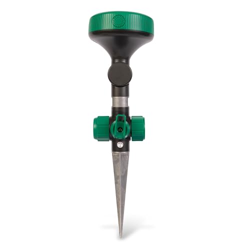 Gilmour Adjustable Spot Sprinkler with Spike Base, Pivoting Multi Pattern Sprinkler Head for Targeted Coverage in Flower Beds and Vegetable Gardens