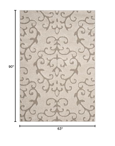 SAFAVIEH Florida Shag Collection Area Rug - 5'3" x 7'6", Cream & Beige, Scroll Design, Non-Shedding & Easy Care, 1.2-inch Thick Ideal for High Traffic Areas in Living Room, Bedroom (SG470-1113)