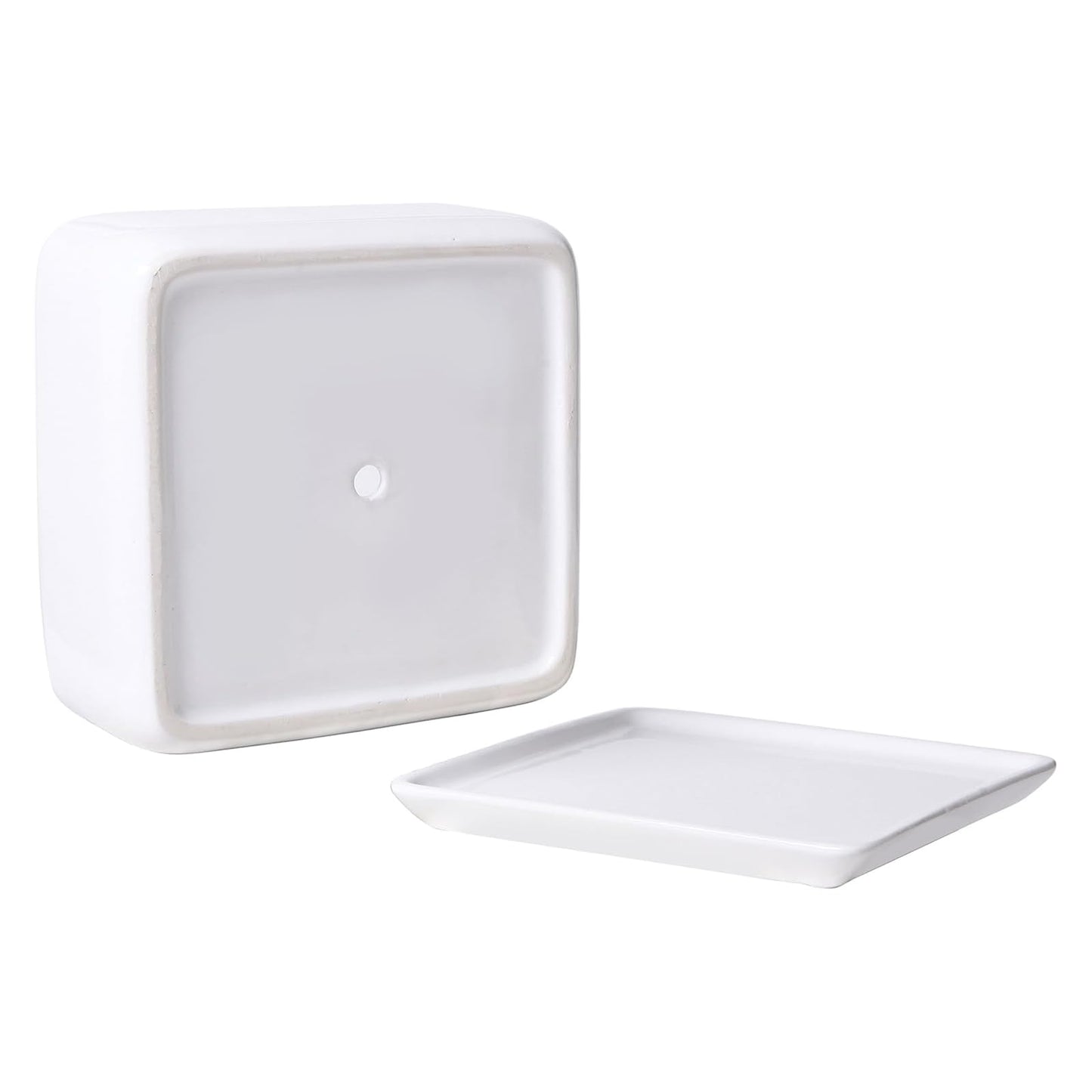 MyGift Modern White Ceramic Square Indoor Small Planter, Flower Succulent Plant Pot with Drainage Hole and Removable Drip Tray