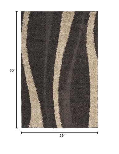 SAFAVIEH Florida Shag Collection Accent Rug - 3'3" x 5'3", Dark Brown & Beige, Non-Shedding & Easy Care, 1.2-inch Thick Ideal for High Traffic Areas in Entryway, Living Room, Bedroom (SG451-2813)