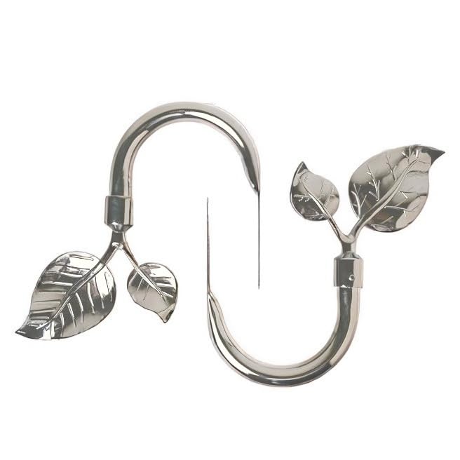 Rbeusau Leaf Shaped Heavy Duty Curtain Holdbacks, Traditional Style Handmade Metal Curtain Tiebacks for Wall, Set of 2 Window Curtain Tieback Hooks for Drapes Window Home Decoration (Nickel)