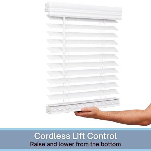 Lotus & Windoware Cordless, 2 Inch Faux Wood Blind, 35" Wide x 60" Long, Window Blinds, Blinds & Shades, Blinds for Indoor Windows, Smooth, Bright White - 35" x 60",Bright White