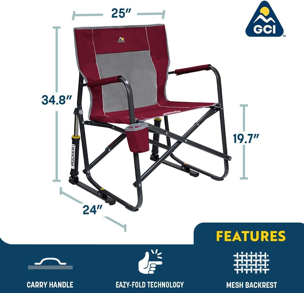 GCI Outdoor Freestyle Rocker Camping Chair | Portable Folding Rocking Chair with Solid, Durable Armrests, Drink Holder & Comfortable Backrest — Indigo Blue