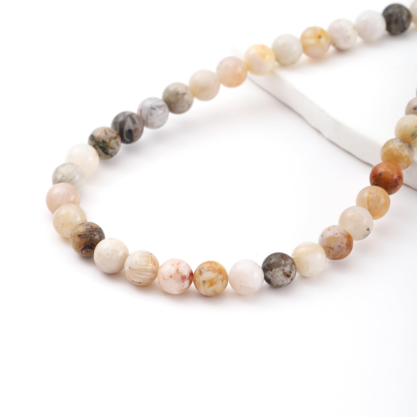 10mm 38pcs DIY Natural Bamboo Leaf Agate Stone Beads Round Healing Crystal Gemstone Loose Beads for Jewelry Making Handmade Bracelet Necklace