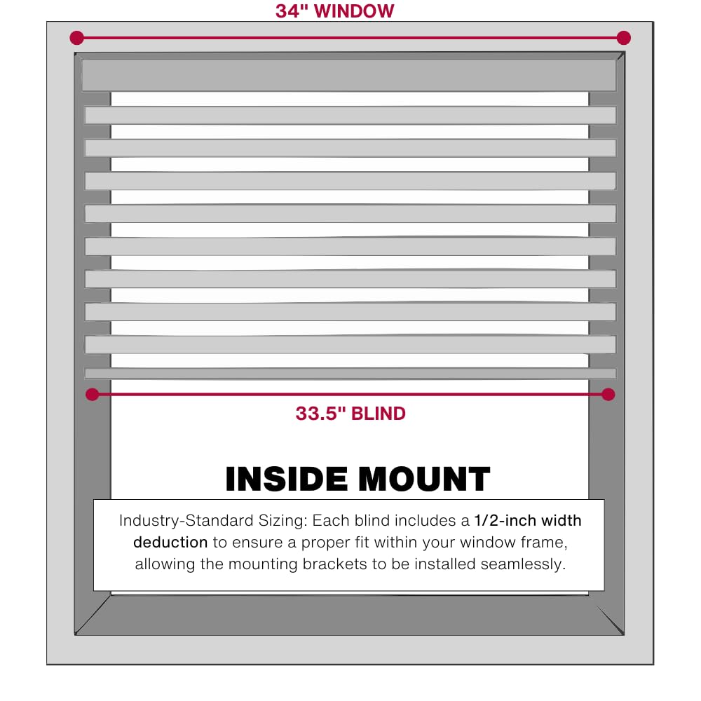 Lotus & Windoware Cordless, 2 Inch Faux Wood Blind, 34" Wide x 60" Long, Window Blinds, Blinds & Shades, Blinds for Indoor Windows, Embossed, Bright White