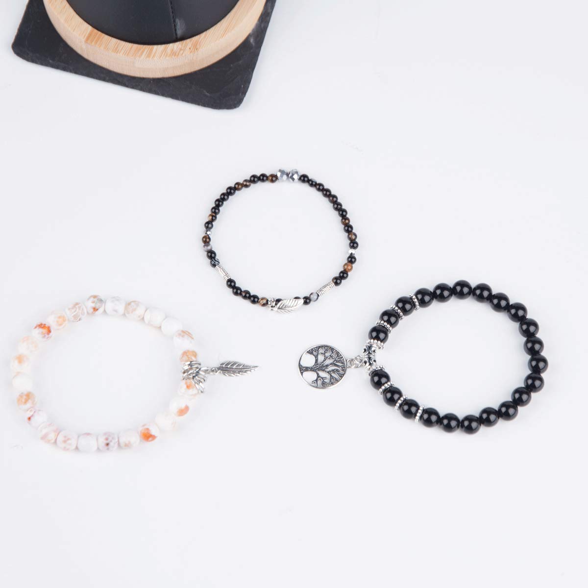 Jardme Black Obsidian Onyx Healing Crystal Bracelets for Women, 8mm Beaded Natural Stone Stretch Chakra Bracelets Tree of Life Bracelet Jewelry Gifts for Women