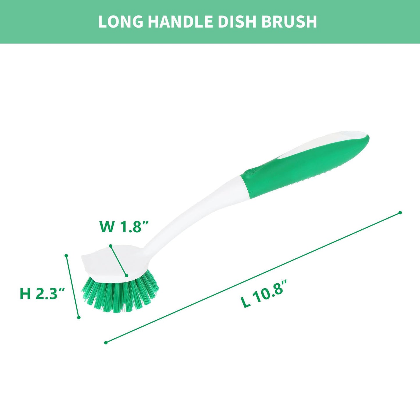 Dish Brush with Handle, 2 Pack Scrub Brushes with Built-in Scraper for Cleaning Kitchen, Pots, Pans and Sink, Scrubber Washing Tools, Green