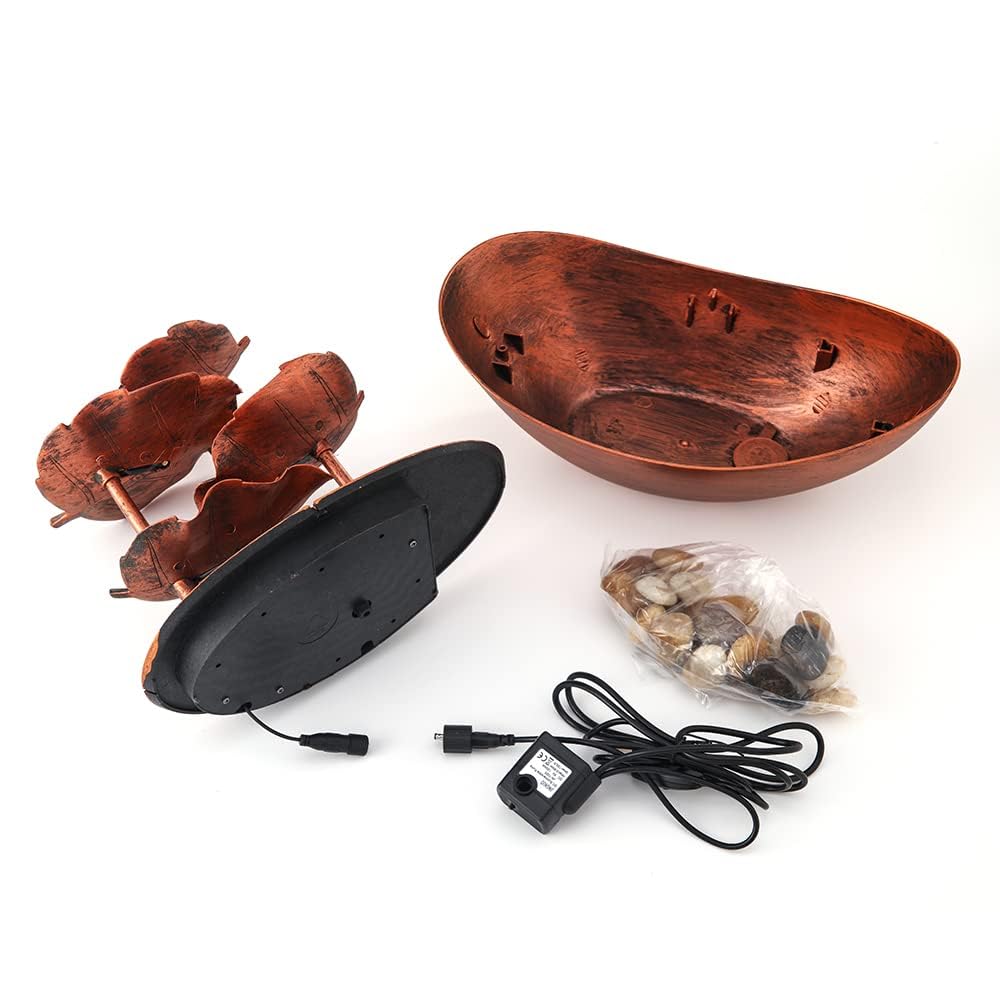 Creative Ingot Lotus Leaf Flowing Water Tabletop Fountain with LED Night Light, Automatic Pump USB Desk Fountain Home Office Decor(Bronze-Coloured)