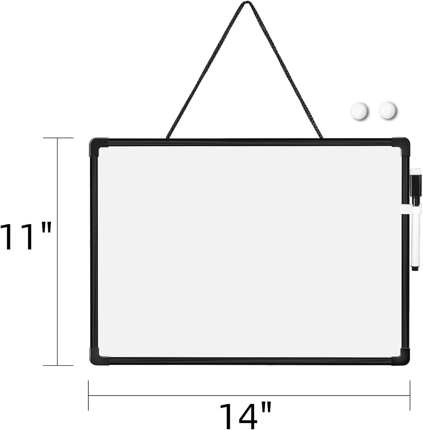 Double-Sided Small White Board 14" x 11", Dry Erase Board for Wall, Black Frame Mini Hanging Whiteboard for Home School Office
