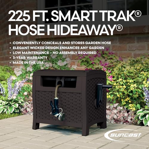 Suncast Hose Reel with Smart Trak Hose Guide, Water-Tight Connection, Durable Resin Construction, 225' Hose Capacity, Brown, Made in the USA