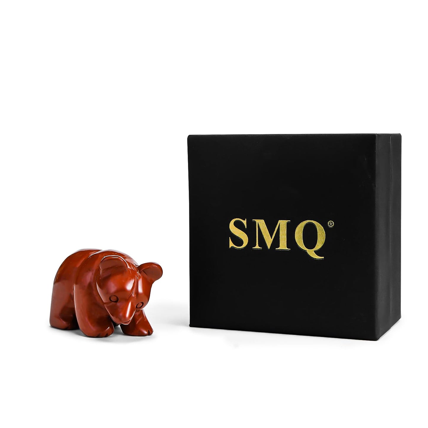 SMQ 2" Crystal Bear Statue, Natural Gemstone Handmade Figurine Sculpture, Healing Crystal Animal Stone Office Home Decor Collectibles Gift (Red Jasper)