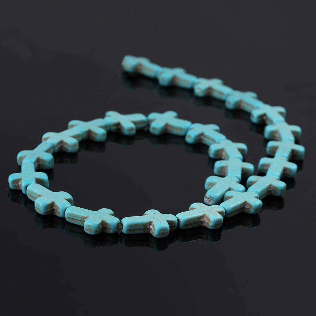HAAMIIQII 12x16mm Blue Turquoise Cross Beads Loose Gemstone Beads for Jewelry Making Strand 15 Inch (24pcs)