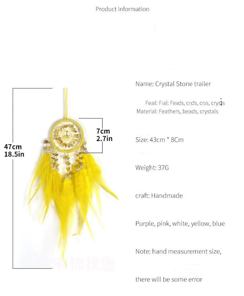 Small Dream Catcher for Car Handmade Boho Hanging Decor for Car Interior Rear View Mirror Feathers Dream Catchers Charms Ornament(Yellow)