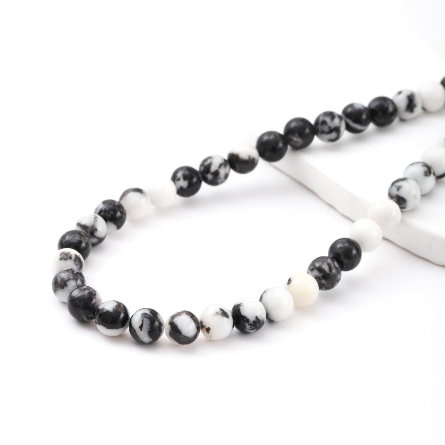 10mm 38pcs DIY Natural Black White Zebra Stone Beads Round Healing Crystal Gemstone Loose Beads for Jewelry Making Handmade Bracelet Necklace