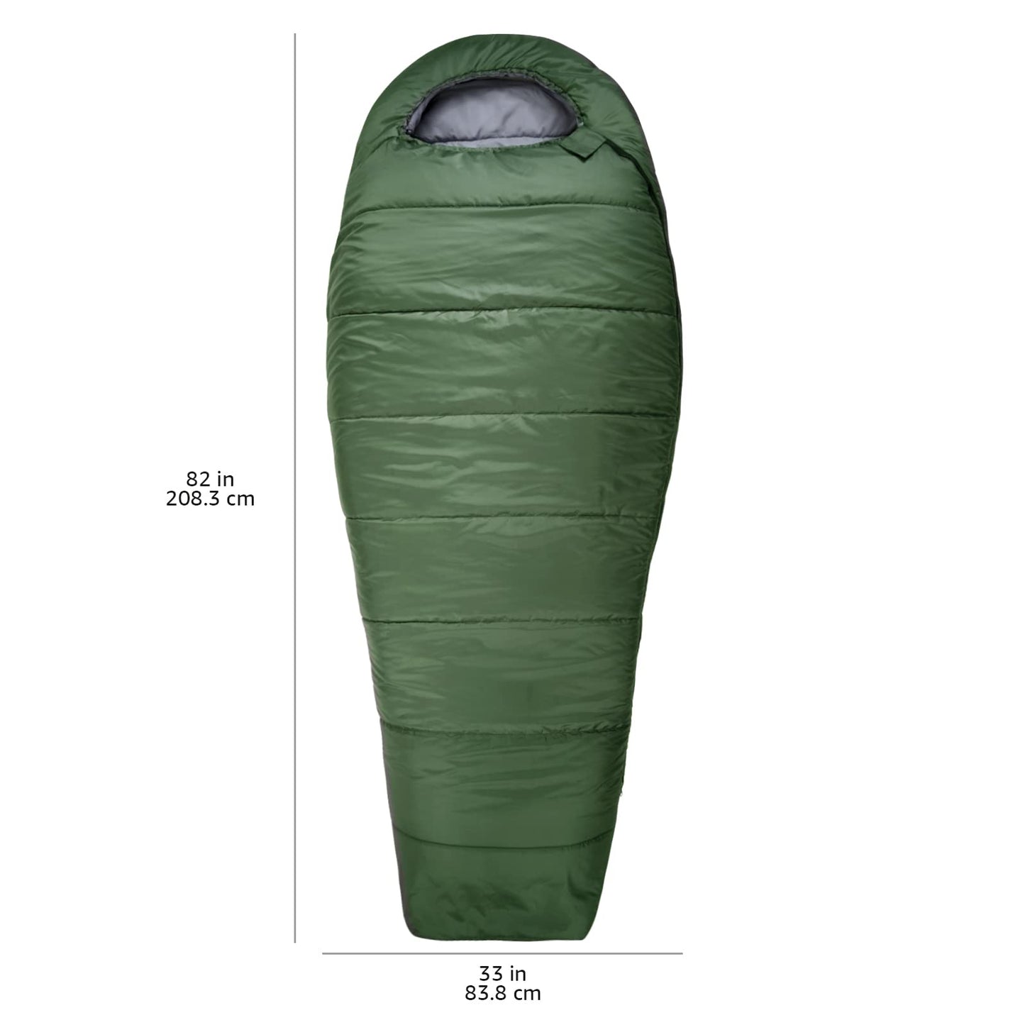Amazon Basics 20°F Cold Weather Mummy Sleeping Bag for Hiking, Outdoor Camping with No-Snag Zipper, Portable, 82" x 33", Olive Green