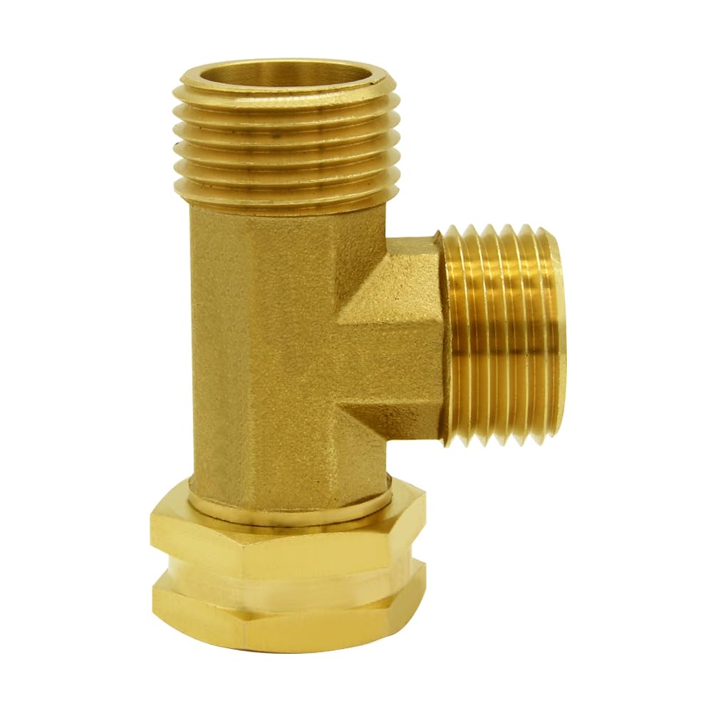 Hooshing Brass Garden Hose Tee Fitting 3/4" GHT Female x Male x Male Pipe Fittings Swivel Garden Hose Adapter