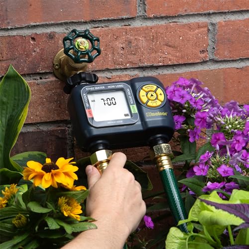 Melnor 65139AMZ AquaTimer Digital Hose Timer, 2-Zone Programmable Watering Timer, Quick Connect Bundle, Black, Yellow