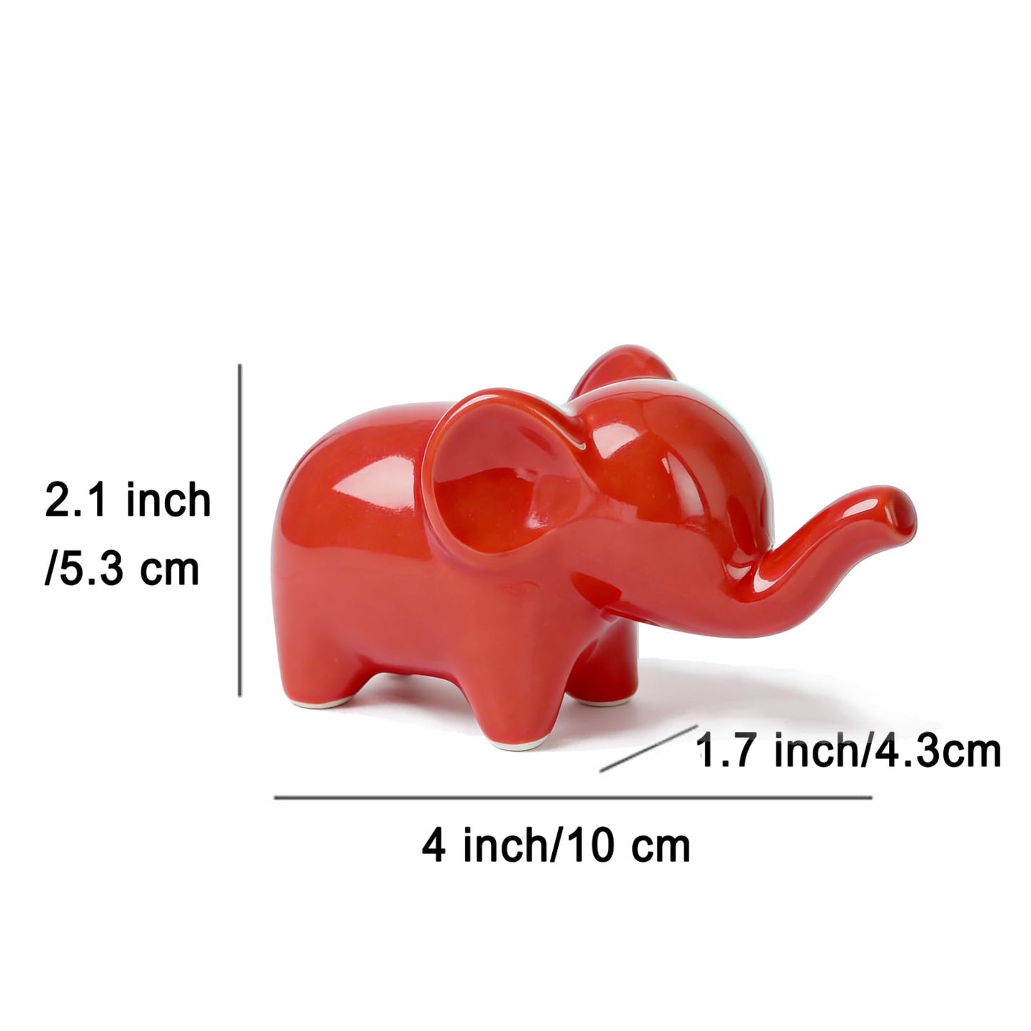 OwMell Good Luck Elephant Decor for Home, Small Ceramic Elephant Statue Figurine for Home Decor, Elephant Collection Ornament - Red