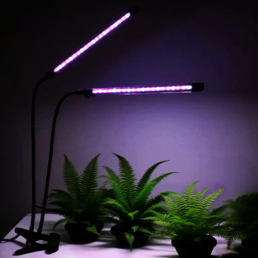 H HNMA HN Grow Lights for Indoor Plants 2 Heads Full Spectrum, Flexible Gooseneck Clip On Plant Light 40 LEDs, 3/9/12H Auto Timer 3 Modes 10 Brightness Levels for Seed Starting, Flowers & Vegetables