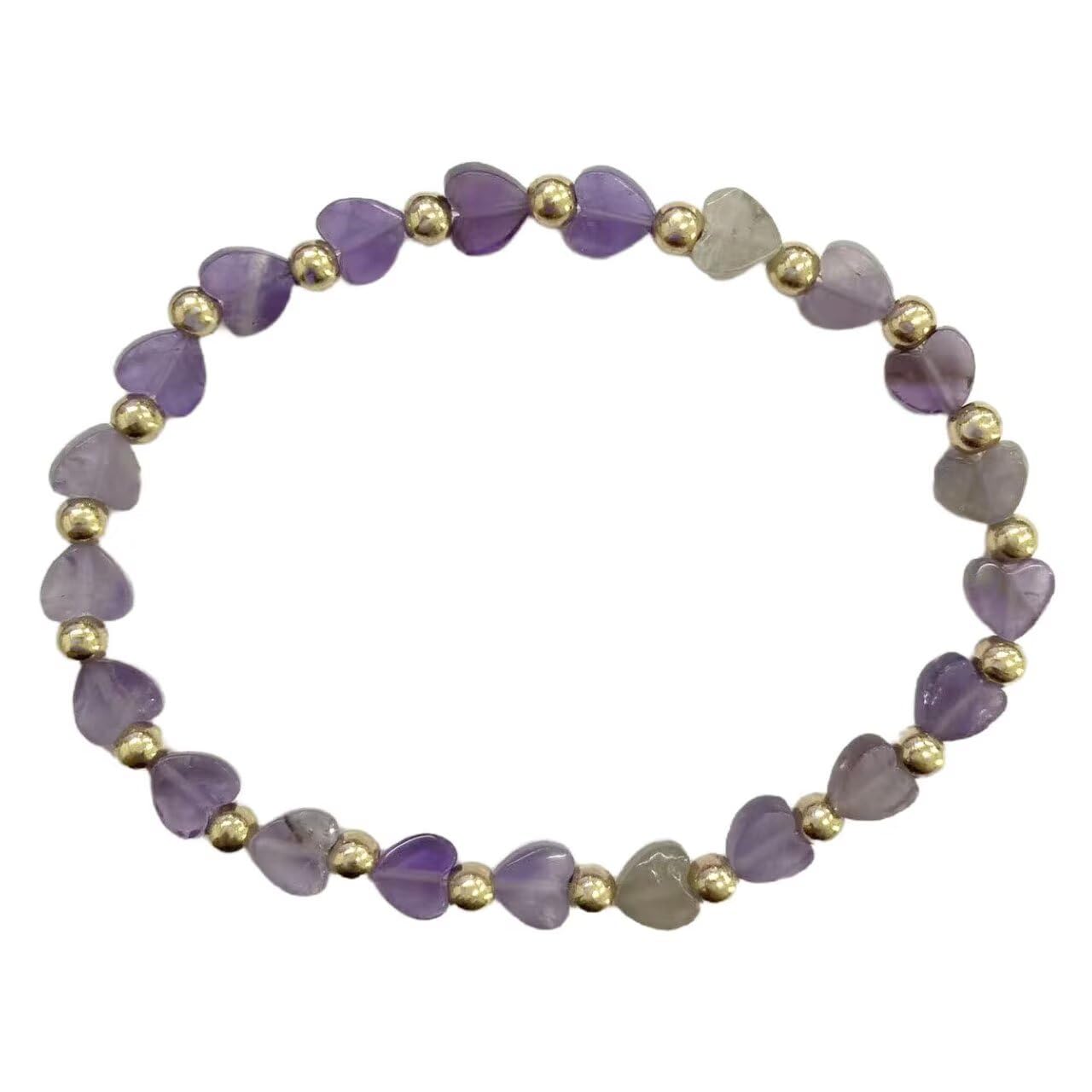 Zian Healing Crystal Stretch Bracelets for Women Men Handmade Colorful Love Heart Round Beaded Adjustable Bracelets Good Luck Yoga Chakra Stone Jewelry Gifts - Amethyst