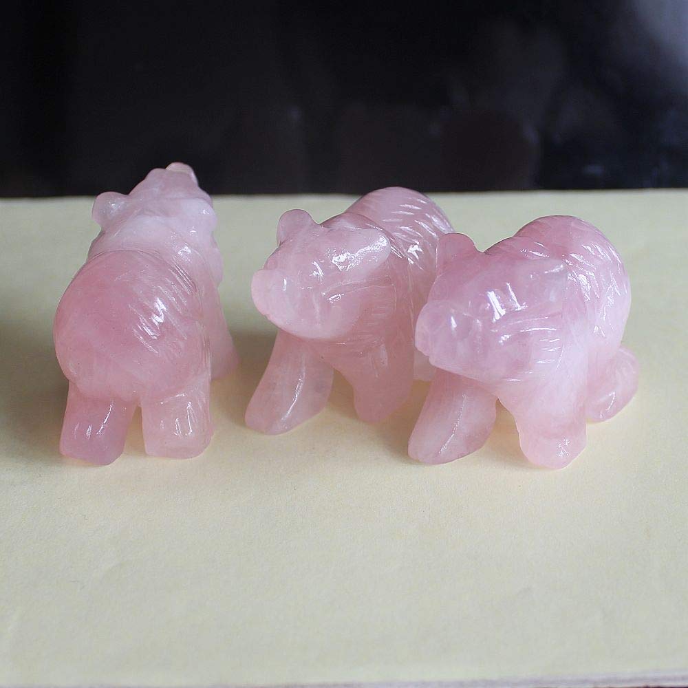 HLbshi Hand Carved Gemstone Crystal Bear Figurine Animal Statue Carving Office Home Decor Collections 2'' (Pink Rose Quartz)