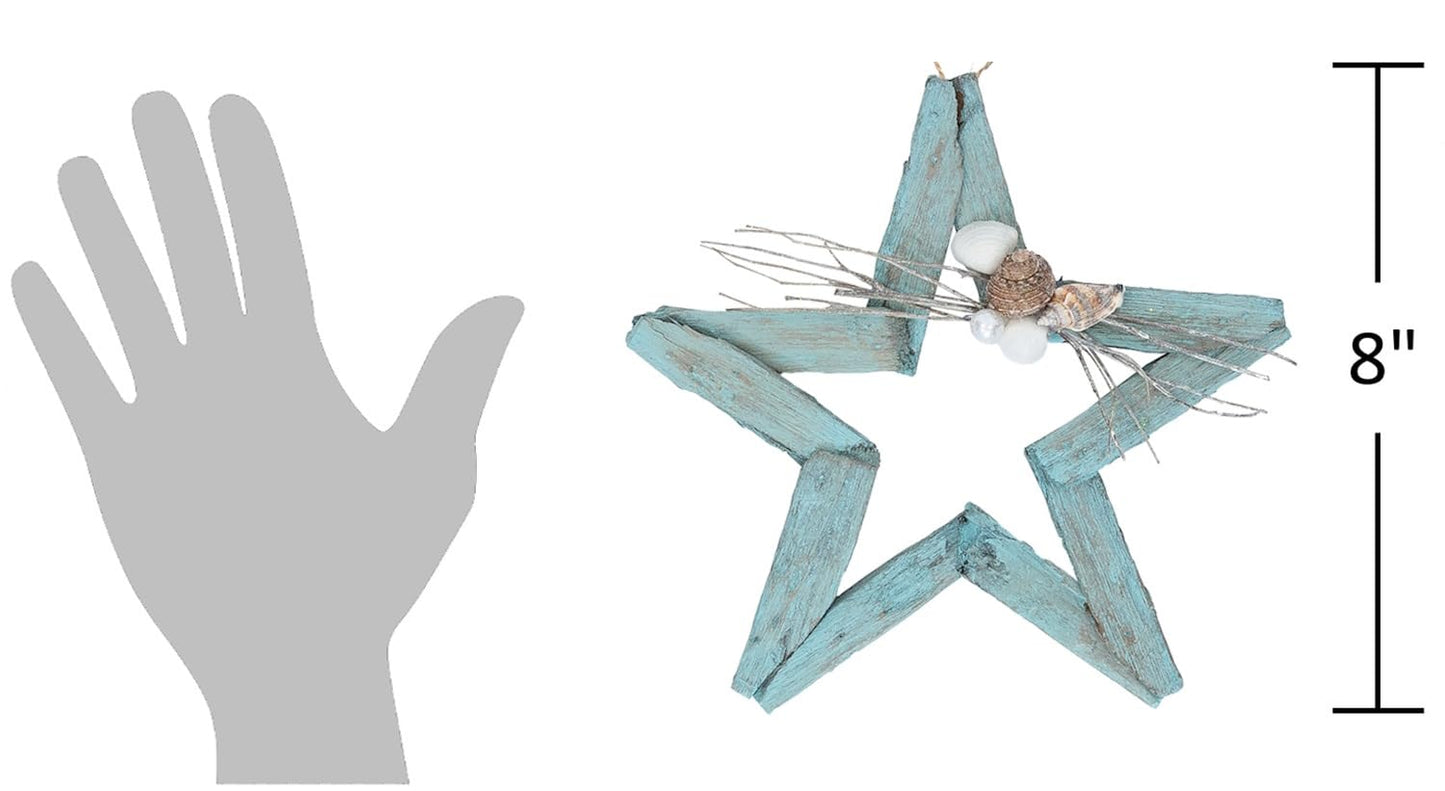 The Bridge Collection 8" Driftwood Star Hanging Decor - Coastal Seashell Star Wall Art - Rustic Beach Decor - Coastal Home Decorations