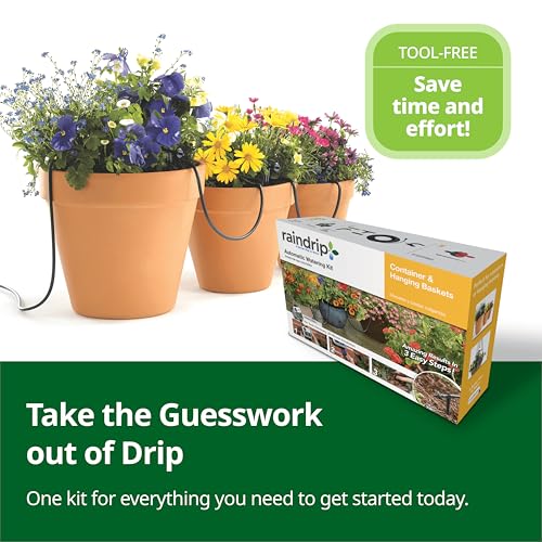 Raindrip R560DP Drip Watering System, Automatic Drip Irrigation System with Timer for Containers and Hanging Baskets, Waters up to 20 Plants, Includes 20 Drippers, Black