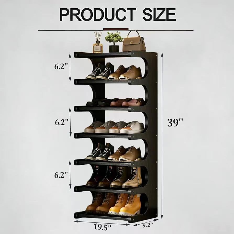 39" Bamboo Shoe Rack - Vertical Shoe Organizer Rack for Small Space, Narrow Shoe Tower for Closet, Entryway, Corner, Tall Shoe Shelf with Removable Shelves, Flexible Storage Shelf for Saving Space