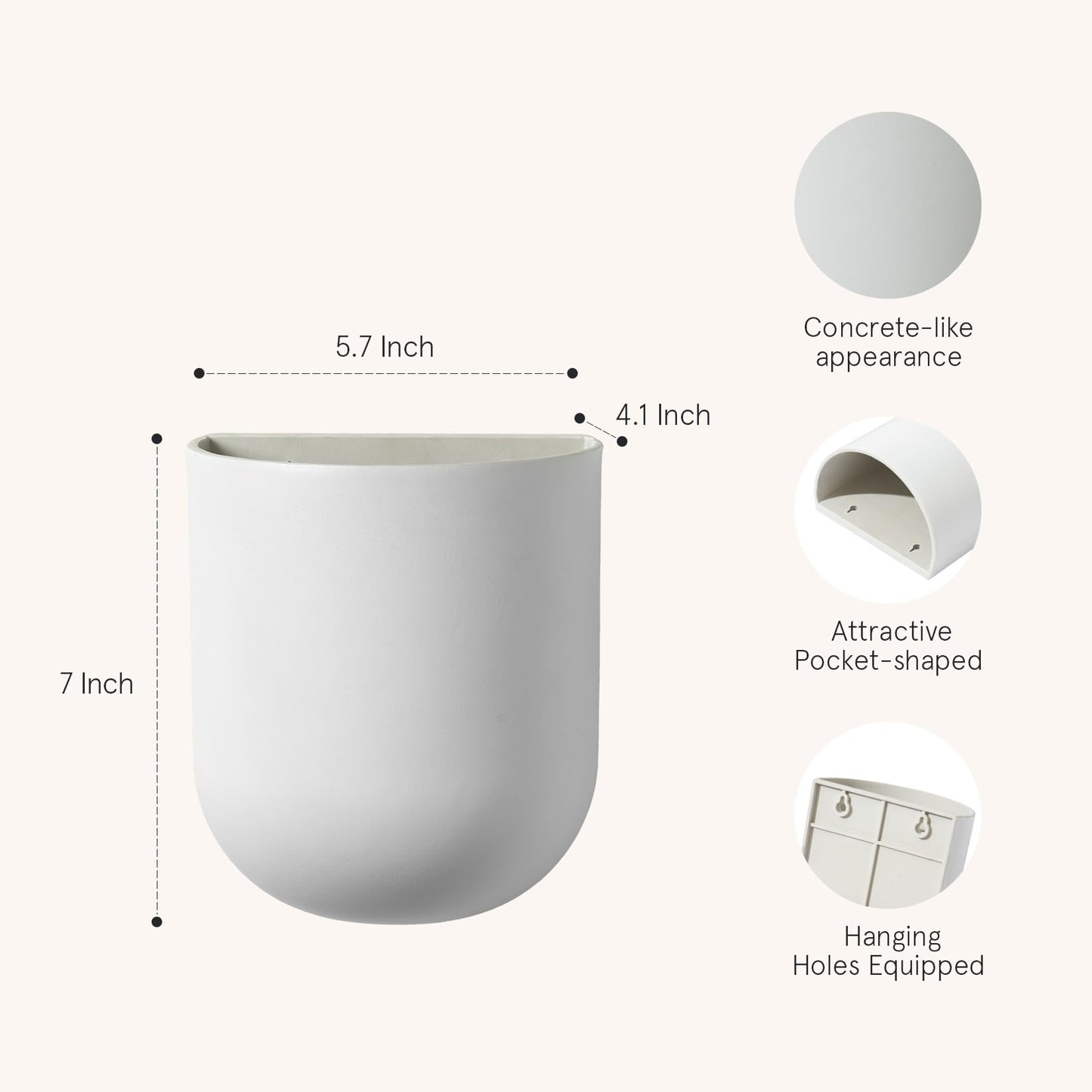 La Jolie Maison Wall Hanging Planters for Indoor Plants,Hanging Flower Pots for Air Plants Succulent, Set of 2, 6 Inch, Porcelain White
