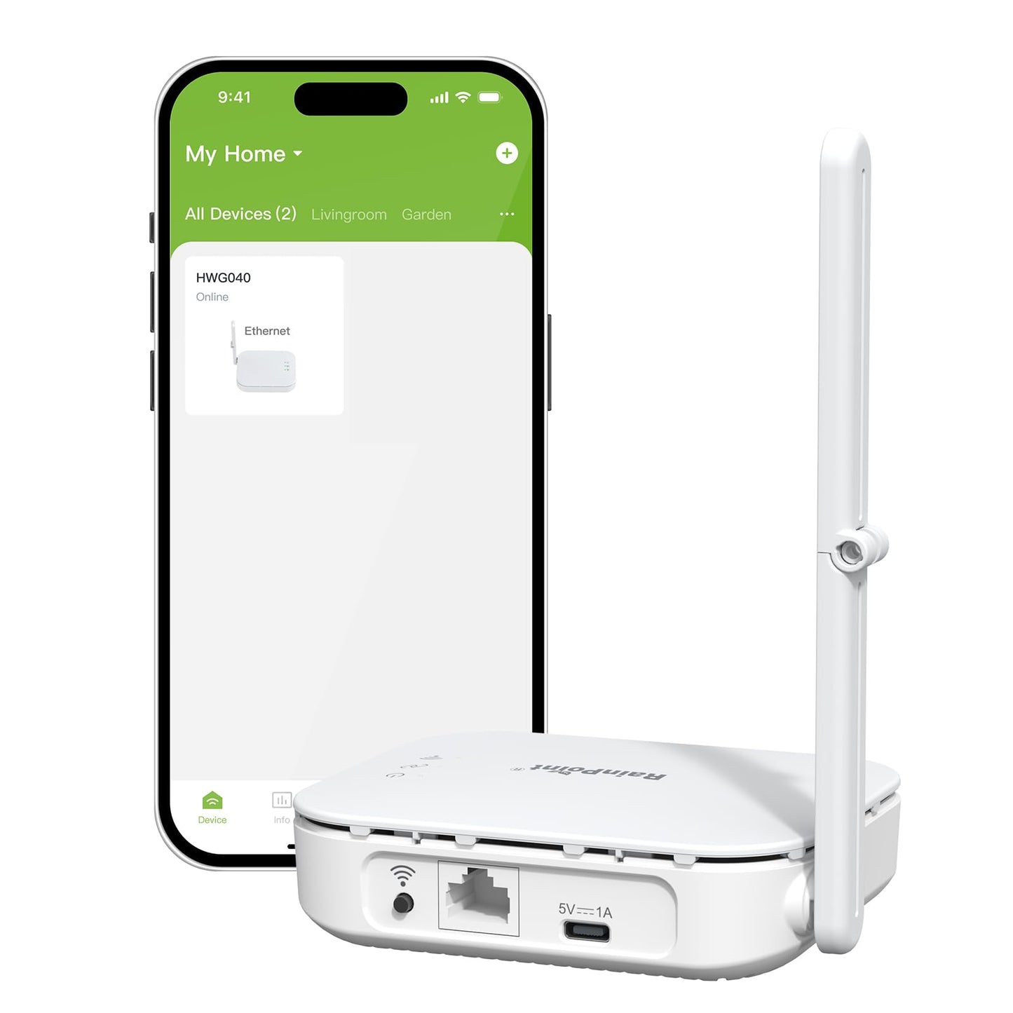 RAINPOINT Ethernet Gateway for WiFi Water Timer, Sprinkler Controller, Smart Hose Timer Valve, Drip Irrigation for Garden, Lawn, and Yard (Support WiFi & Ethernet Connection)