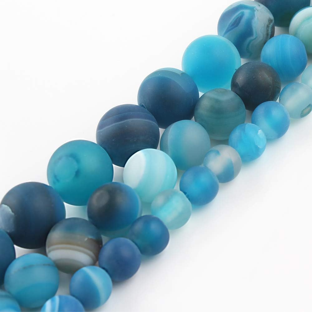 Yochus 60pcs Peacock Blue Dull Polish Matte Striated Agates Beads,6mm Healing Power Natural Stone Round Loose Beads for Jewelry Making Earring Necklace DIY Crafts