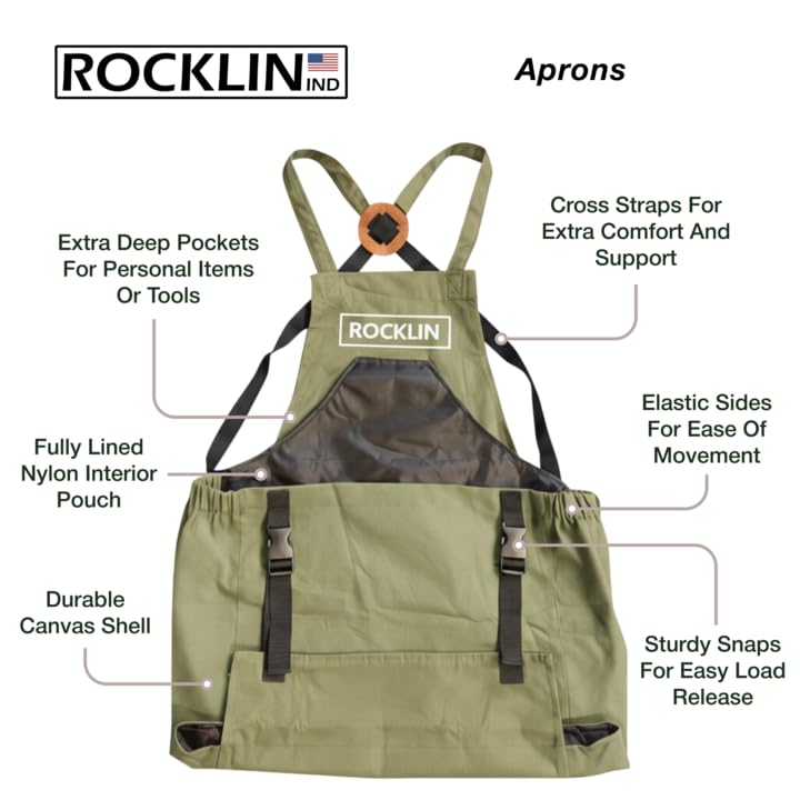 Rocklin Industry Heavy Duty Canvas Garden Apron For Women & Men Waterproof Lining With Deep Harvest Pouch | Green