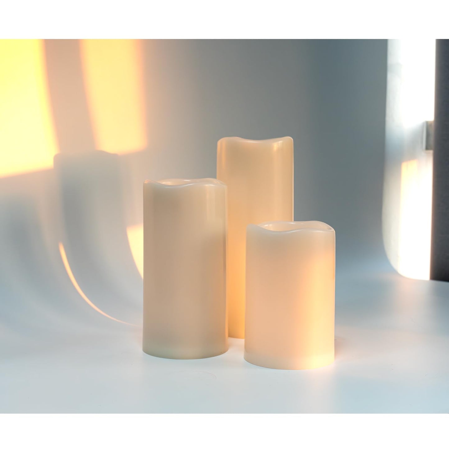 Lumeavetra 6" 8" 10" x 4" Large Waterproof Outdoor Flameless Candles Battery Operated LED Pillar Candles for Indoor Outdoor Lanterns, Off White, Long Lasting, Set of 3