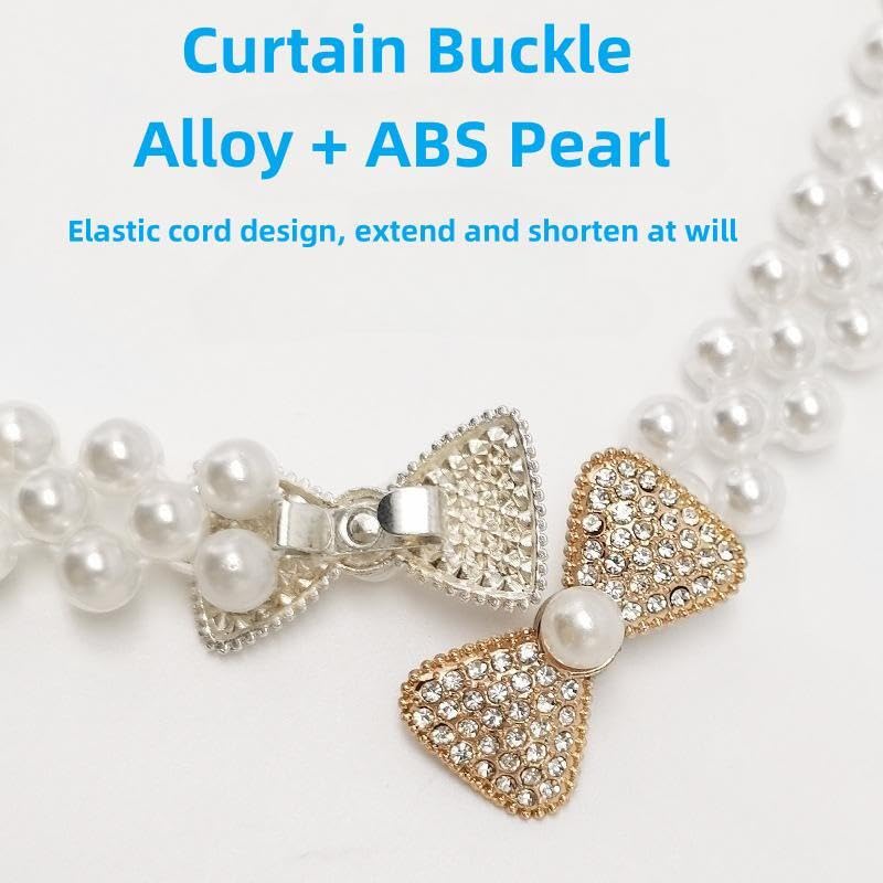 Funny live Curtain Tiebacks, 2 Pack Curtain Ties Outdoor Elegant Decorative Tie Backs Modern Pearl Tiebacks for Drapes Window Curtain Holdbacks for Draperies Accessories (Pearl Bow)