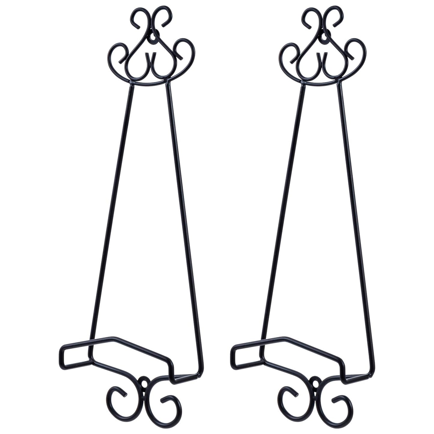 MyGift Set of 2 Vertical Hanging Collectible Plate Holders, Wall Mounted Matte Black Metal Wire Vintage Scrollwork Display Racks, Holds 8 to 11 Inch Plates