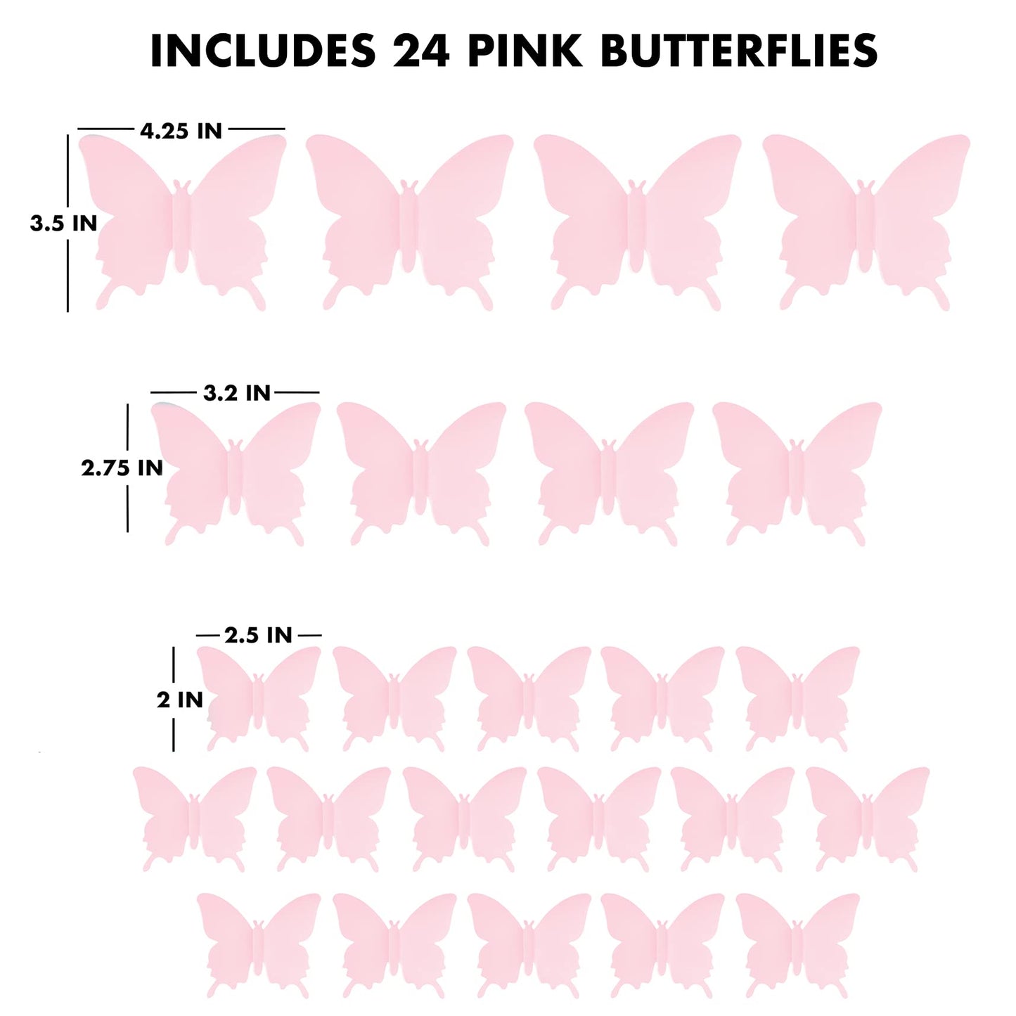 Cute Pink Butterfly Wall Decor 24 pcs, Girls Room Wall Decals, Danish Pastel Aesthetic Butterflies Stickers for Nursery Decorations, Baby Toddler Room Decor for Girls