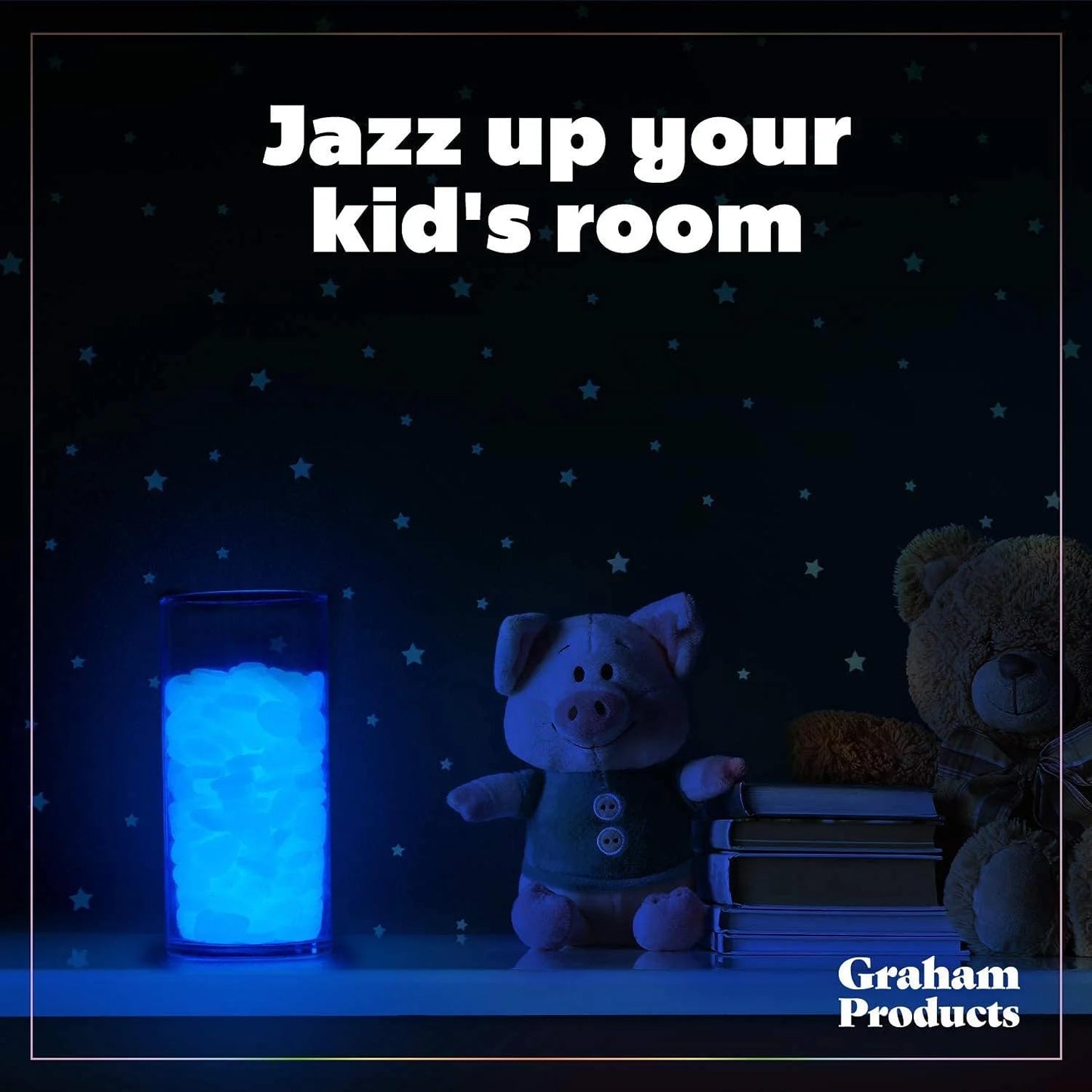 Graham Products 450 Pieces Glow in The Dark Rocks | Indoor & Outdoor Use - Garden, Fish Tank Pebbles, Planter, Walkway, Driveway Decoration & More | for Kids Aged 6 & Up | Powered by Sunlight - Blue
