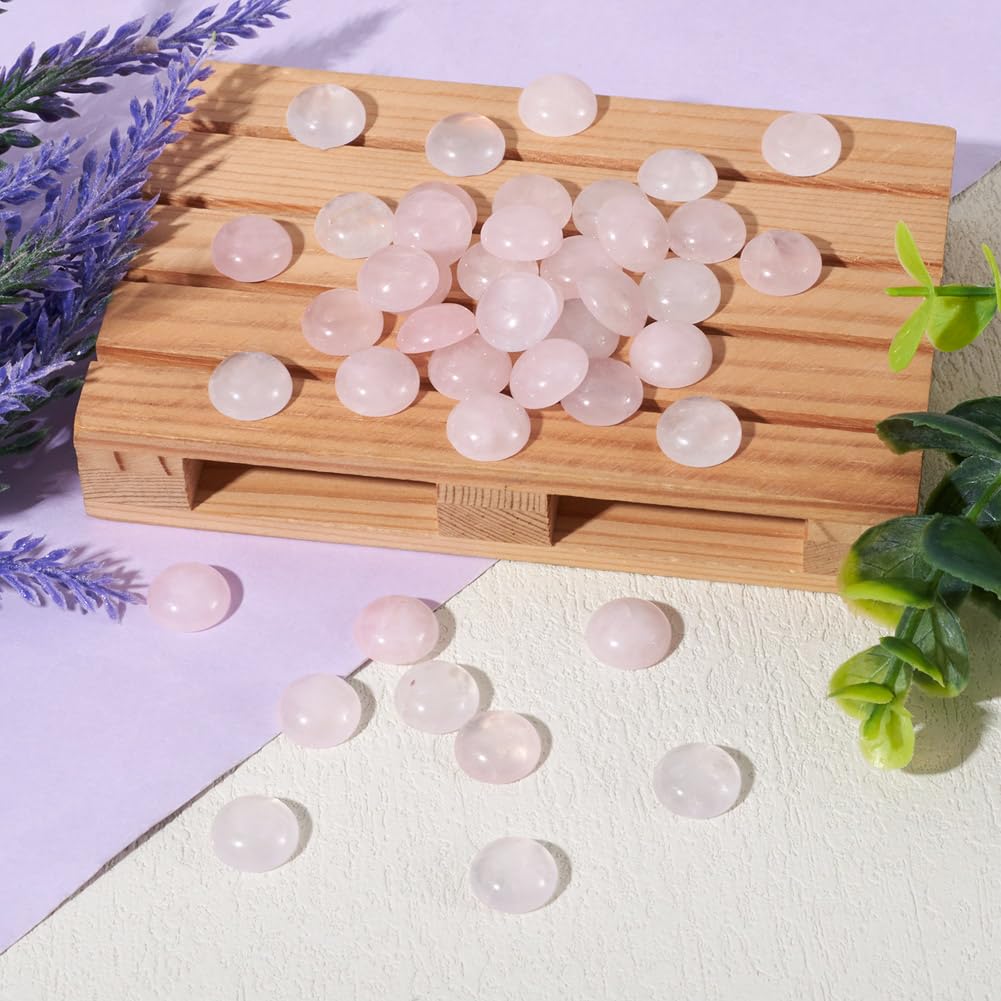 Fashewelry 50Pcs Natural Rose Quartz Cabochon Stone Half Round Beads 12mm Flat Back Gemstone Chakra Healing Crystal Cover Cabs for Jewelry Making