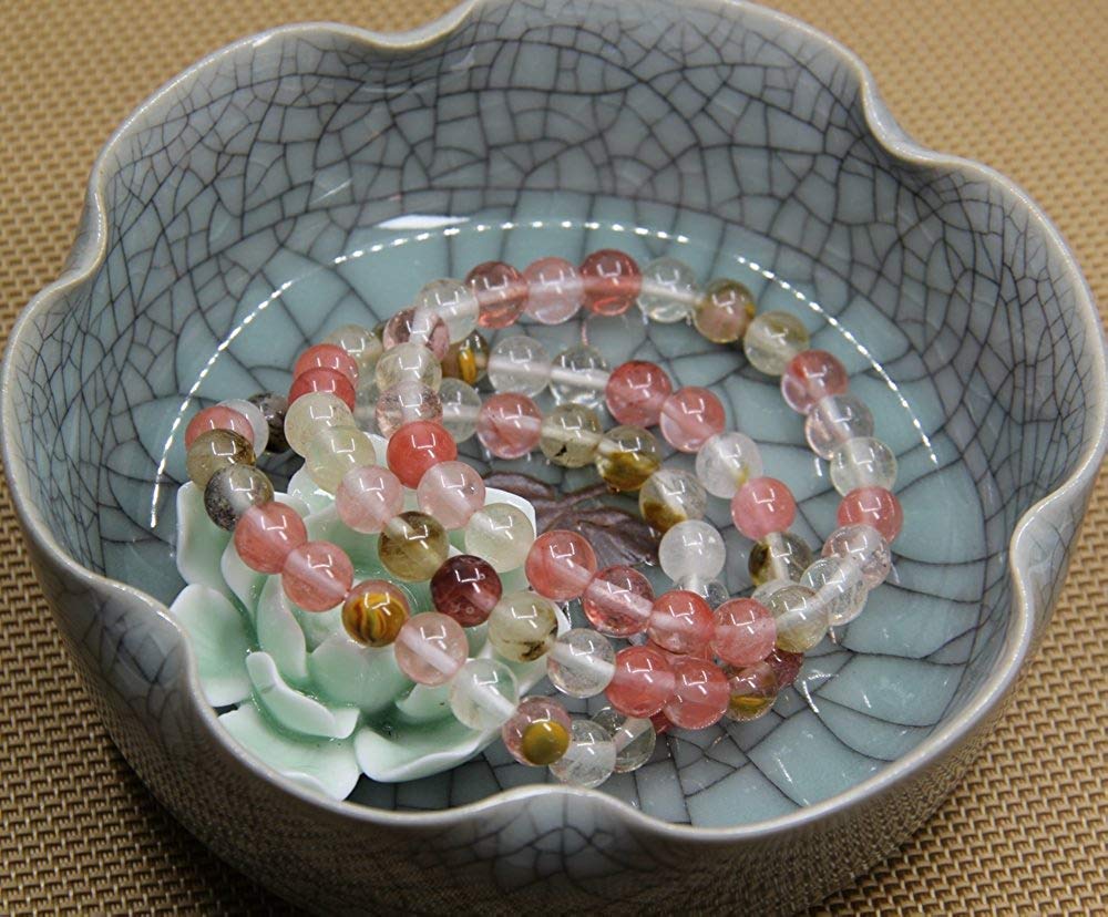 Angelstones Handmade Natural Volcano Cherry Quartz Healing Gemstone 8mm Round Beads Stretch Crystal Bracelet 7 Inch Unisex
