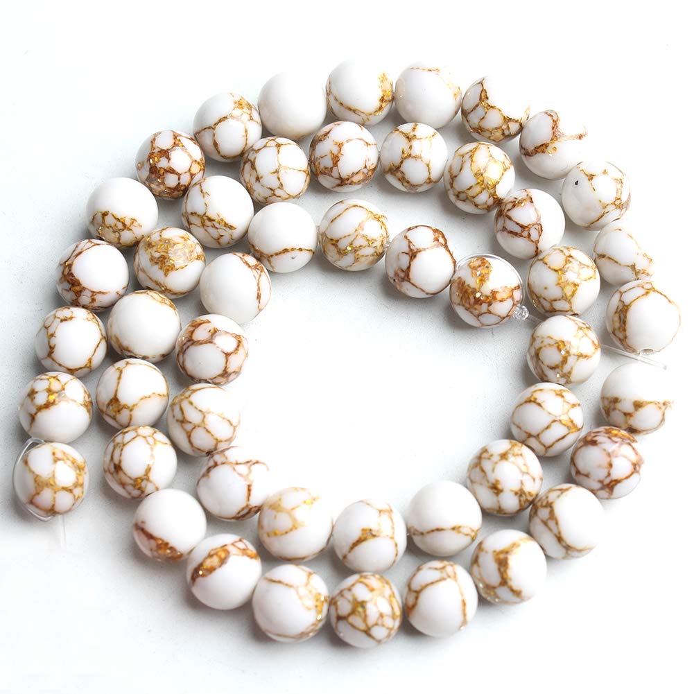 Song Xi 6mm White Howlite Spun Gold Beads Smooth Loose Jewelry Beads for Bracelets and Necklaces Making
