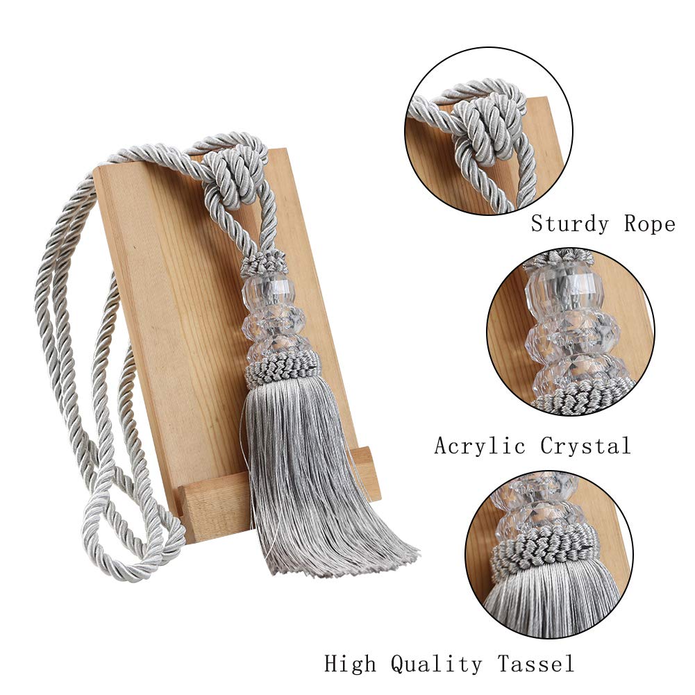 BEL AVENIR 2 Pack Curtain Hand-Woven Tiebacks Crystal Holdbacks Home Decorative (Silver, 2 Pack)