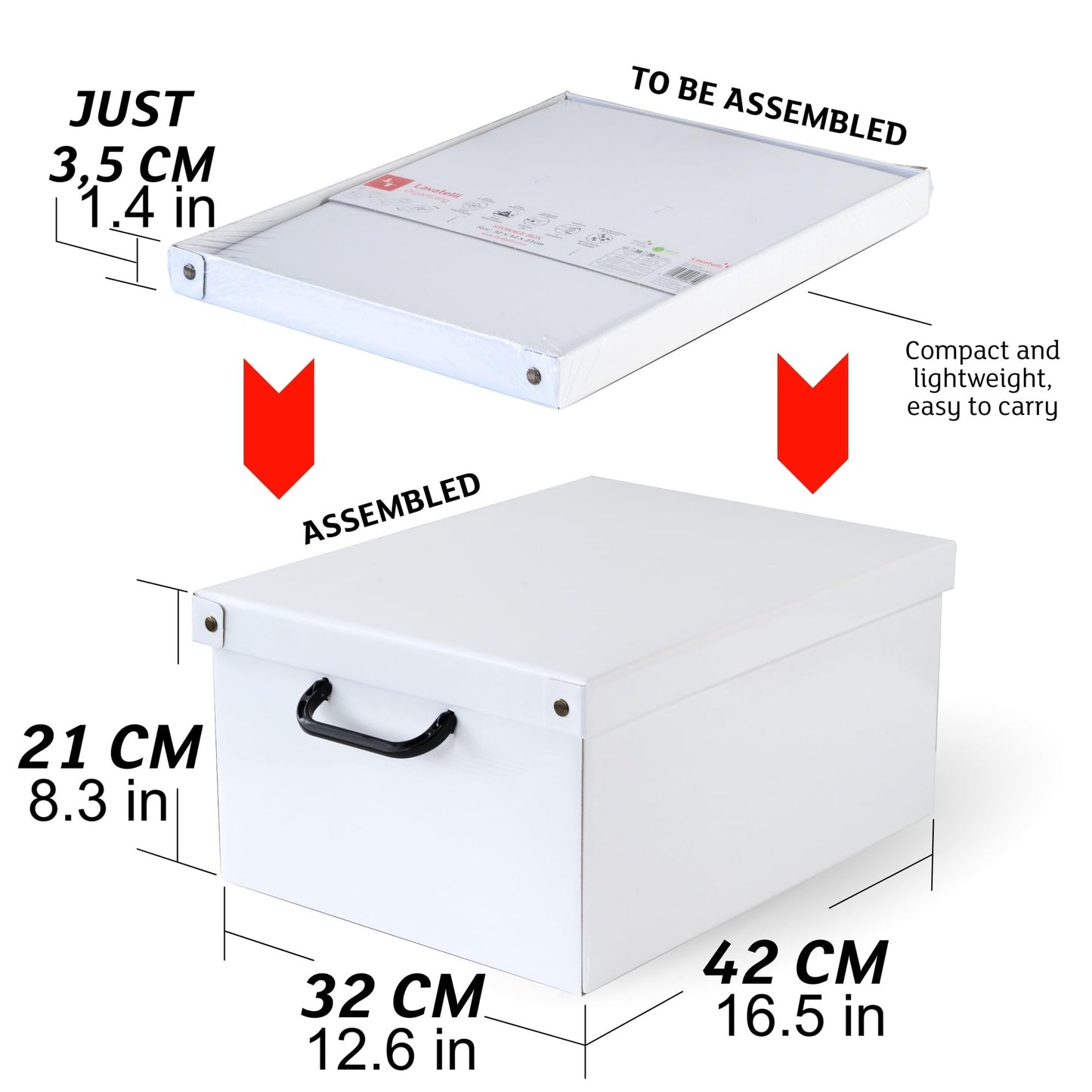 Lavatelli: Storage Box: Medium - Map - Lid & Side Handles, Decorative Cardboard Organizer, Stacks-Folds, Home-Clothes-Toys-Office, 16.5 x 12.6 x 8.3