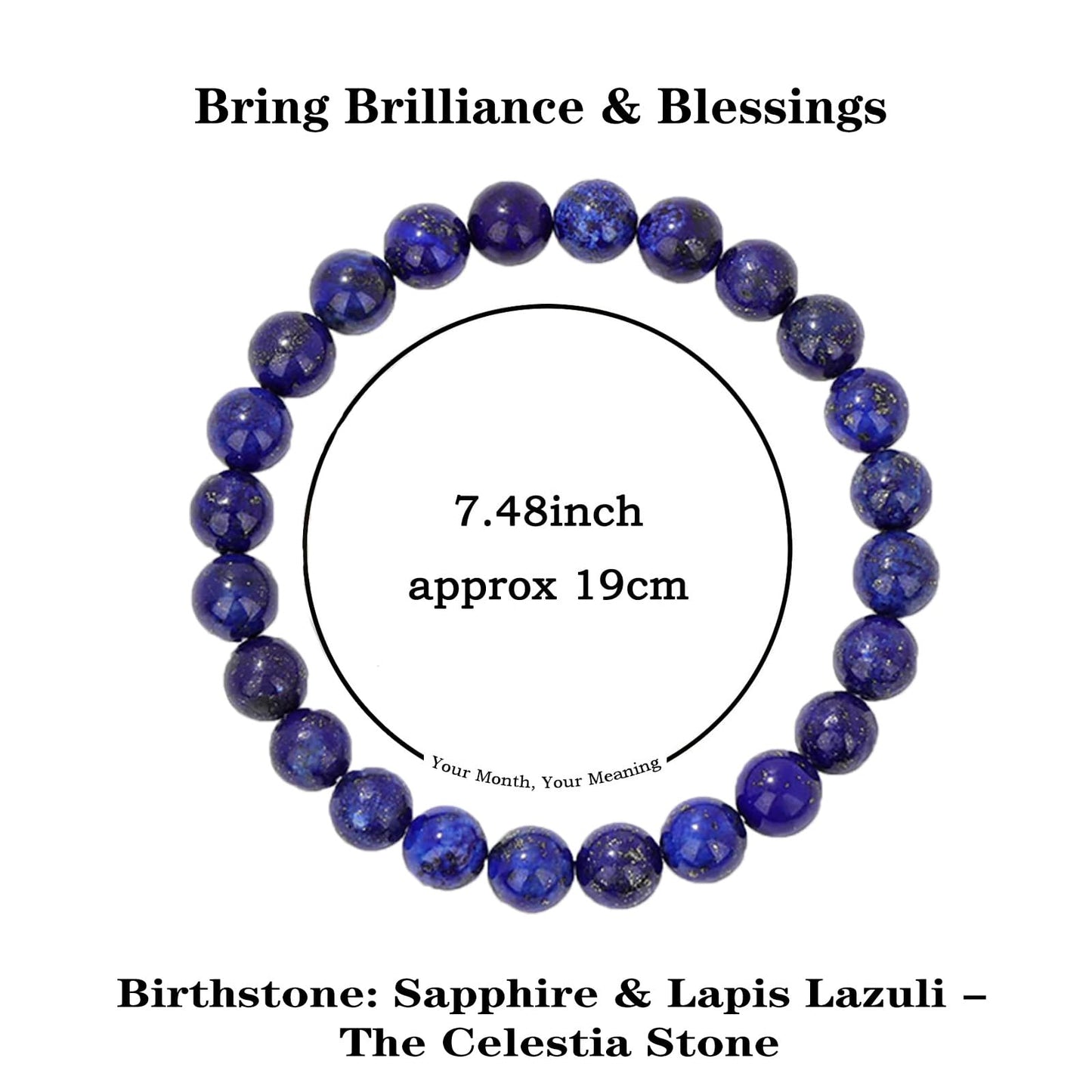 Naupyal September Birthstone Bracelet for Women Men,Lapis Lazuli Natural Stone Beaded Bracelets,Healing Crystal Gemstones Stretch Bracelet Stress Relief Month Bracelet Birthday Jewelry Gifts
