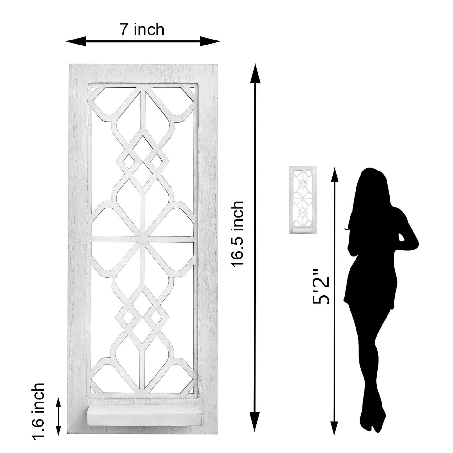 Wood Wall Sconce Candle Holder Set 2, Rustic Wall-Mount Candle Holders, Farmhouse Hanging Wall Décor, Carved Wood Frame, Mirrored Candle Holder (Distressed White)