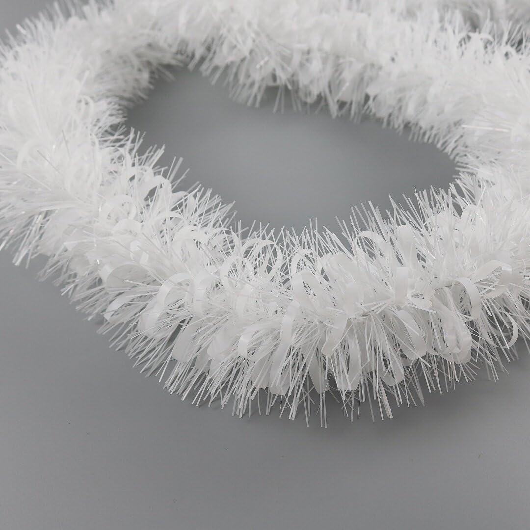 Yocknoce White Tinsel Garland, 33 Ft Winter Wonderland, Wedding, Christmas, Baby Shower, Elegant Party Backdrop, Festive Indoor Outdoor Decorations