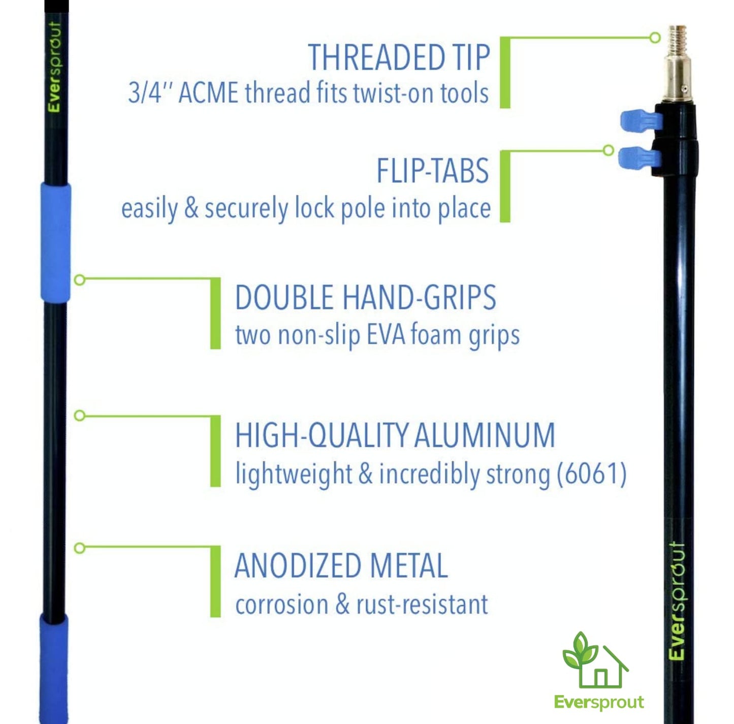 EVERSPROUT 5-to-12 Foot Boat Hook & Scrub Brush Kit (15-20 Foot Reach) | Soft-Bristle Deck Brush with Built-In Bumper Prevents Scratching | Durable Lightweight 3-Stage Extension Pole | Floating Design