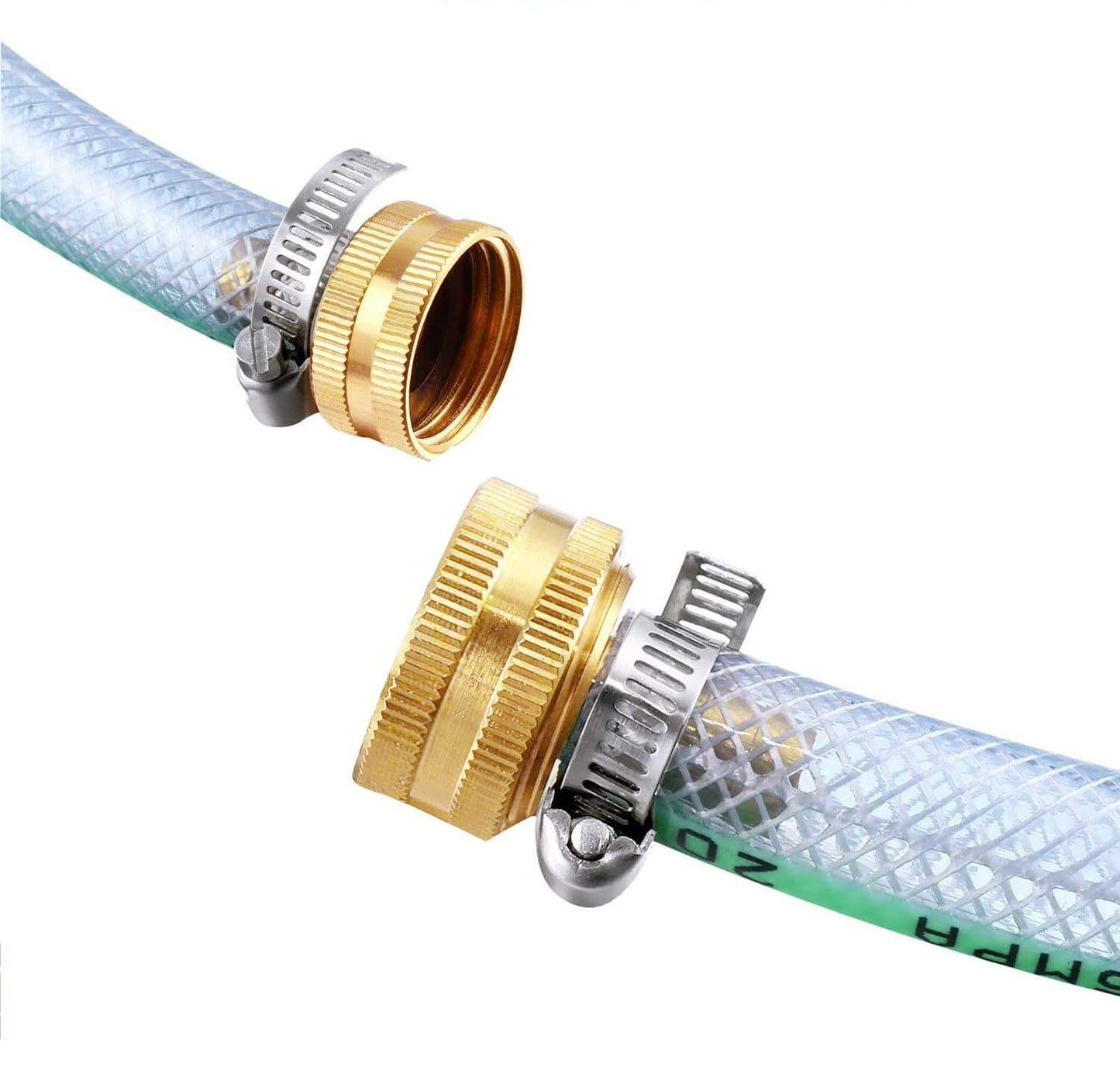 Hooshing 4PCS 3/4" Barb x 3/4" Female GHT Thread Soild Brass Garden Hose Repair Kit Female Hose End Mender Water Hose Connector with Stainless Clamp