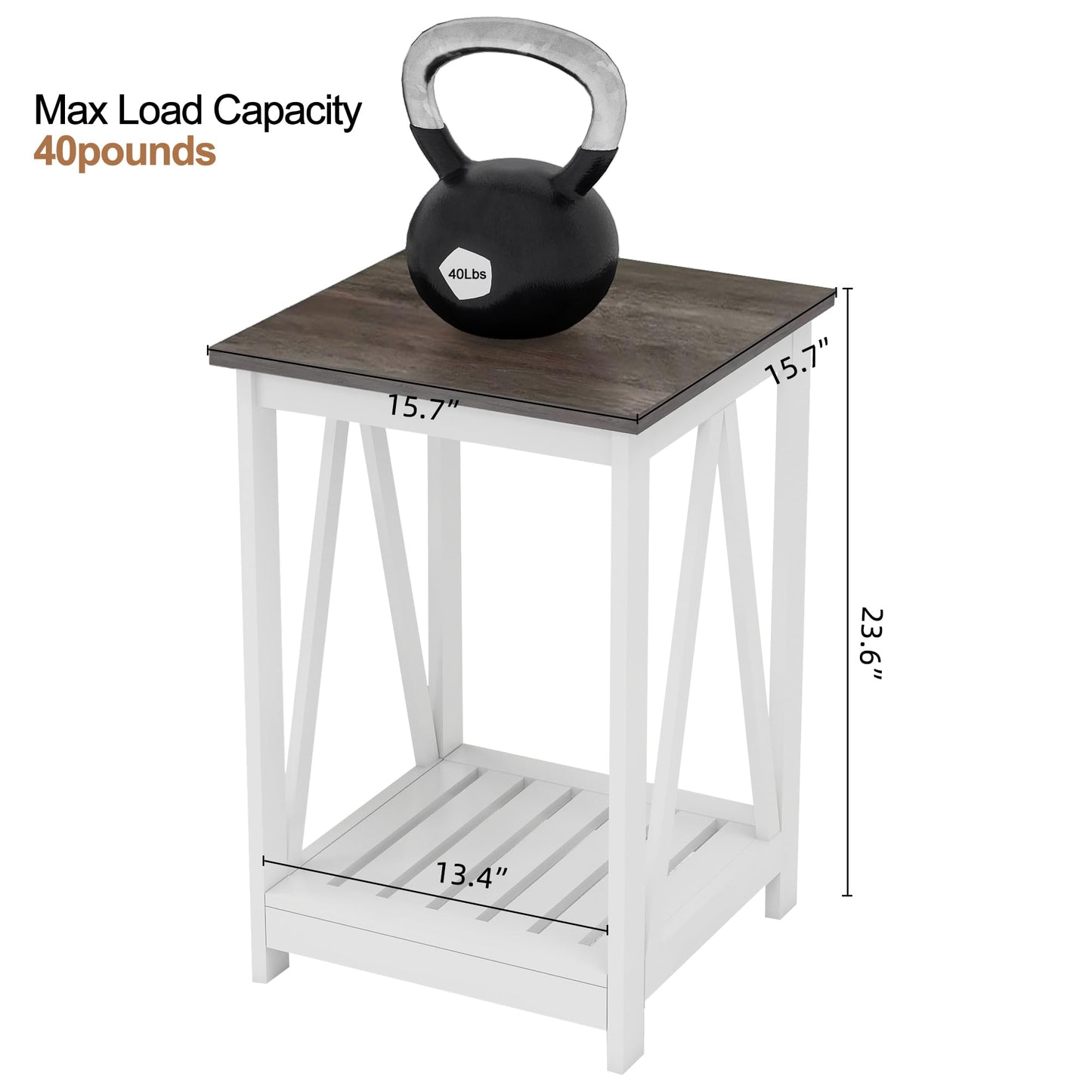 UYIHOME Farmhouse Square End Table, Accent Side Table with Slats Design, Sofa Side Table with Sturdy Frame for Living Room, Dark Grey