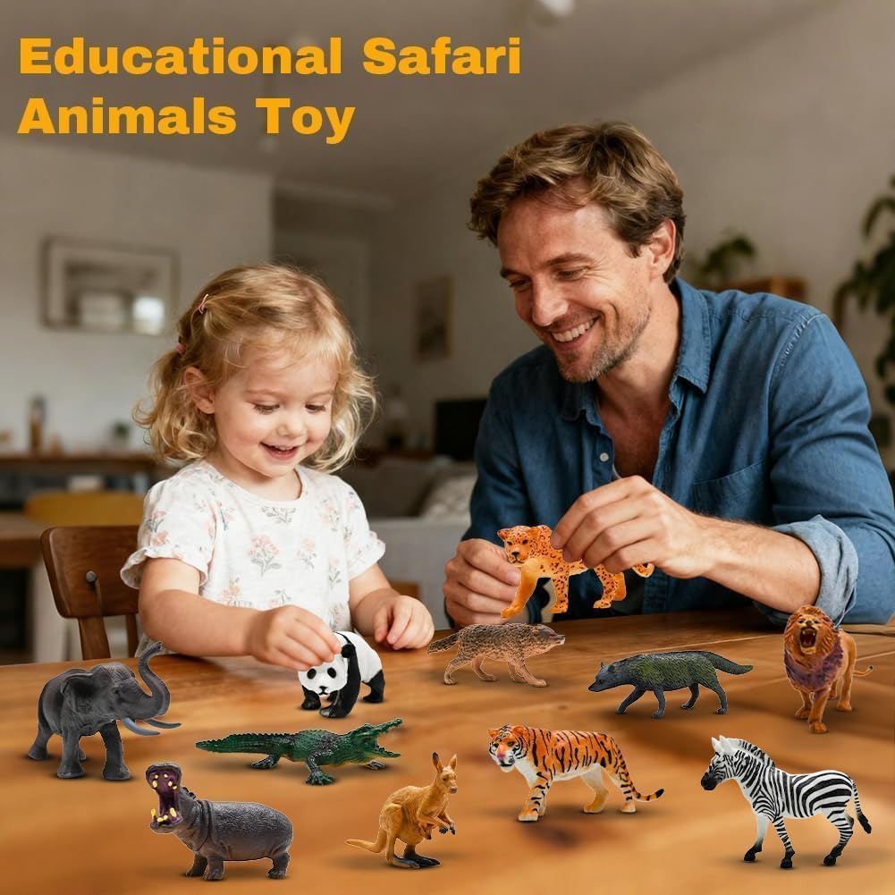 Safari Animals Figures Toys, Realistic Wild Zoo Animal Figurines, Plastic African Jungle Animals Playset for Kids Toddlers, 21Pcs Safari Toys Birthday Gifts for Boys Girls