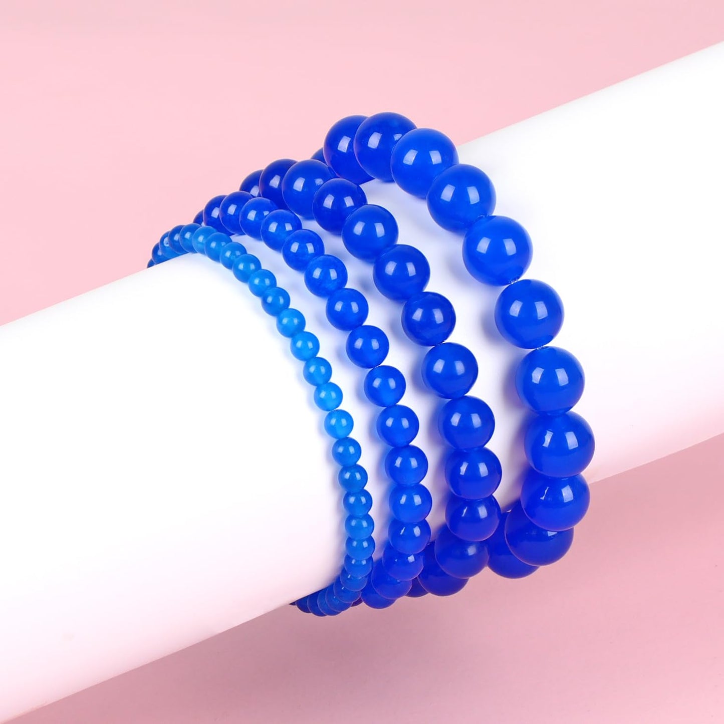 QOGIR Handmade Healing Bracelets,8mm Blue Jade Bracelet - Transformation and Protection - Stone Beads Stretch Bracelet for Women Men